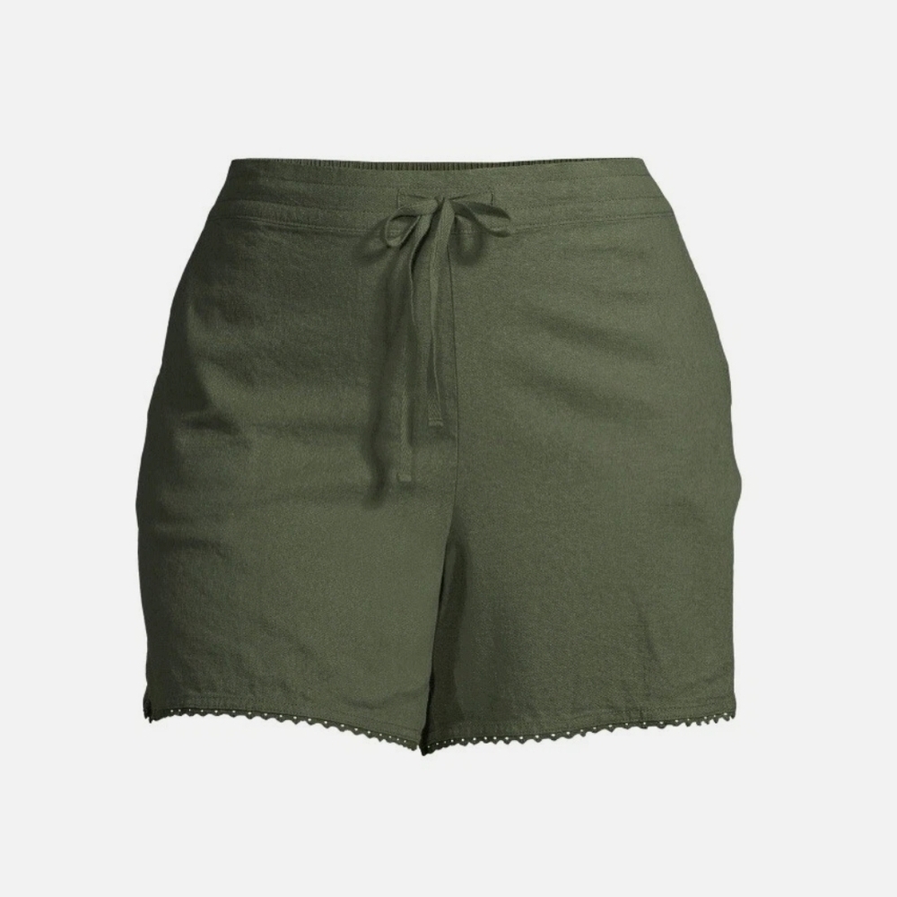 Terra & Sky NEW Plus Size Pull On Drawstring Ruffle Edge Soft Short - Green 2051